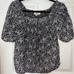 LOFT Black and White Square Neck Floral Women's Top